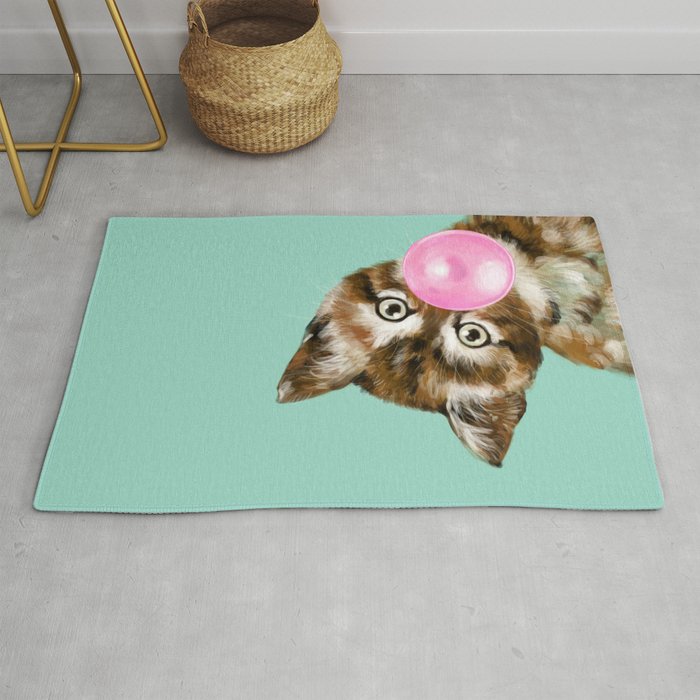 Bubble Gum Baby Cat in Green Rug Gallery Image 1