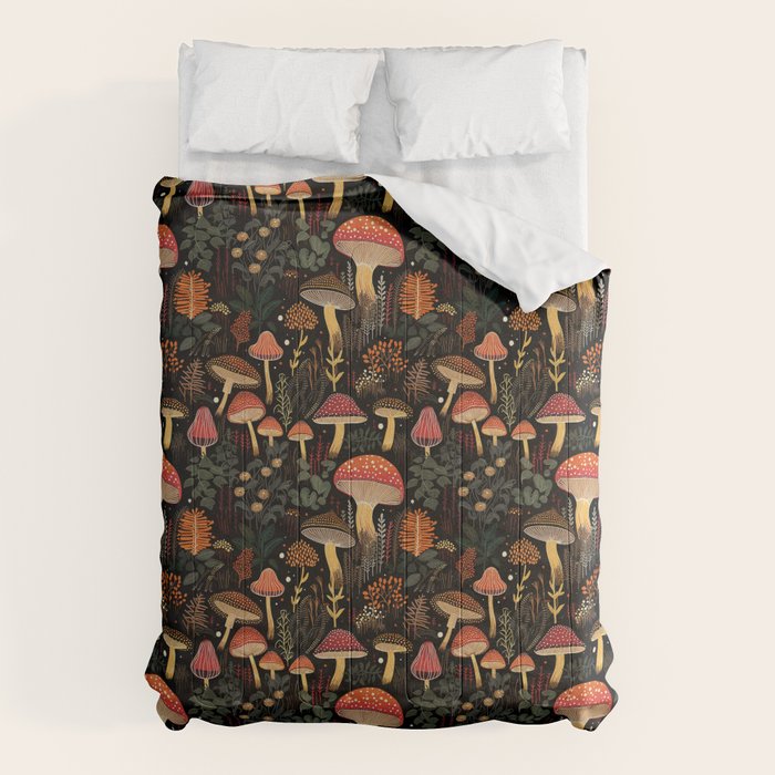 Dark Forest Magic Mushrooms Art Comforter Gallery Image 1
