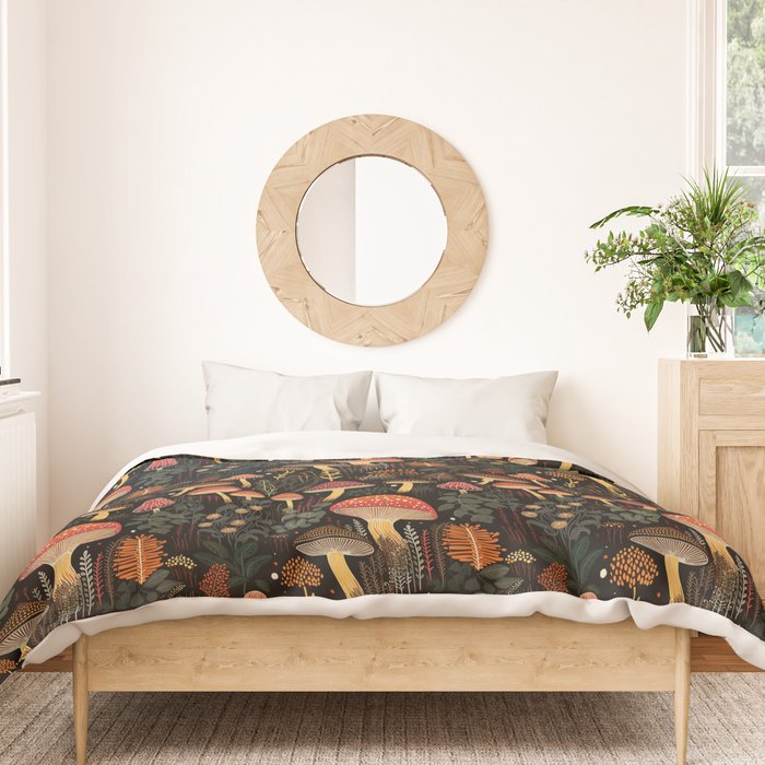Dark Forest Magic Mushrooms Art Duvet Cover Gallery Image 3