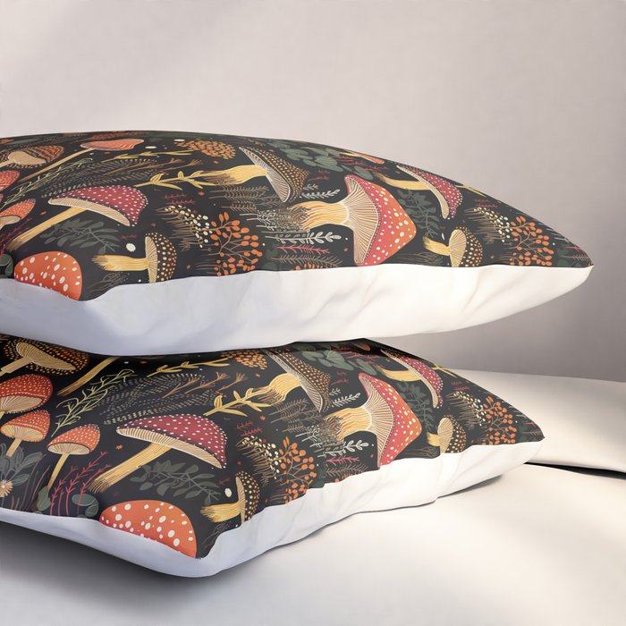 Dark Forest Magic Mushrooms Art Pillow Sham Gallery Image 3