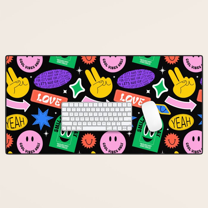 Retro cartoon sticker label pattern Desk Mat Gallery Image 1