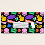 Retro cartoon sticker label pattern Desk Mat Gallery Image 1