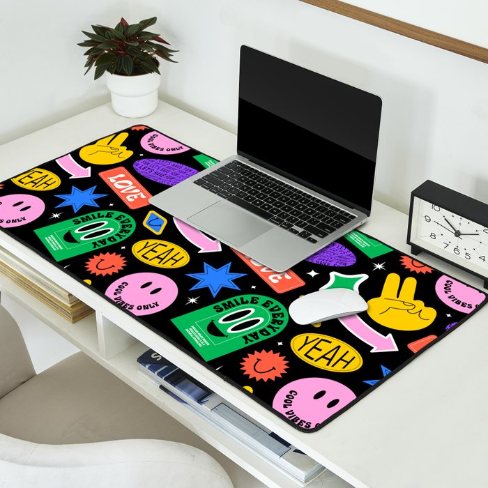 Retro cartoon sticker label pattern Desk Mat Gallery Image 2