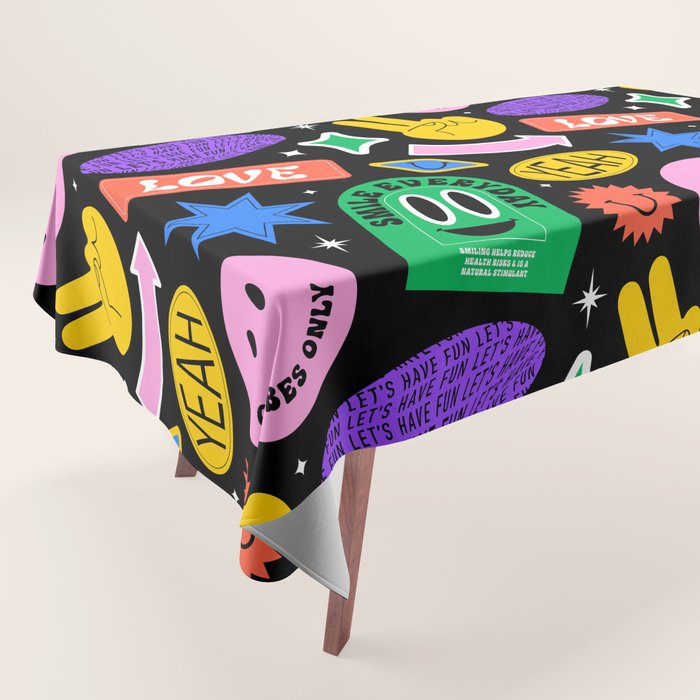 Retro cartoon sticker label pattern Tablecloth Gallery Image 1
