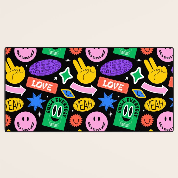 Retro cartoon sticker label pattern Desk Mat Gallery Image 3