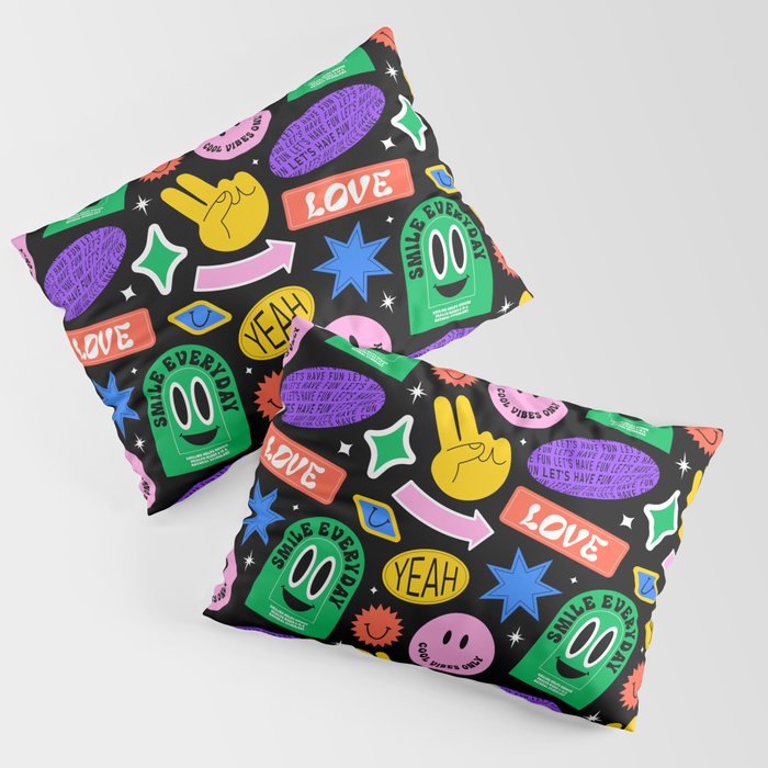 Retro cartoon sticker label pattern Pillow Sham Gallery Image 3