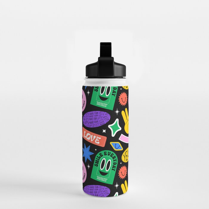 Retro cartoon sticker label pattern Water Bottle Gallery Image 2