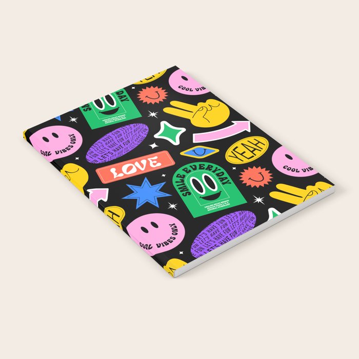 Retro cartoon sticker label pattern Notebook Gallery Image 2