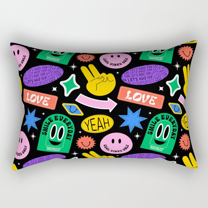 Retro cartoon sticker label pattern Rectangular Pillow Gallery Image 2