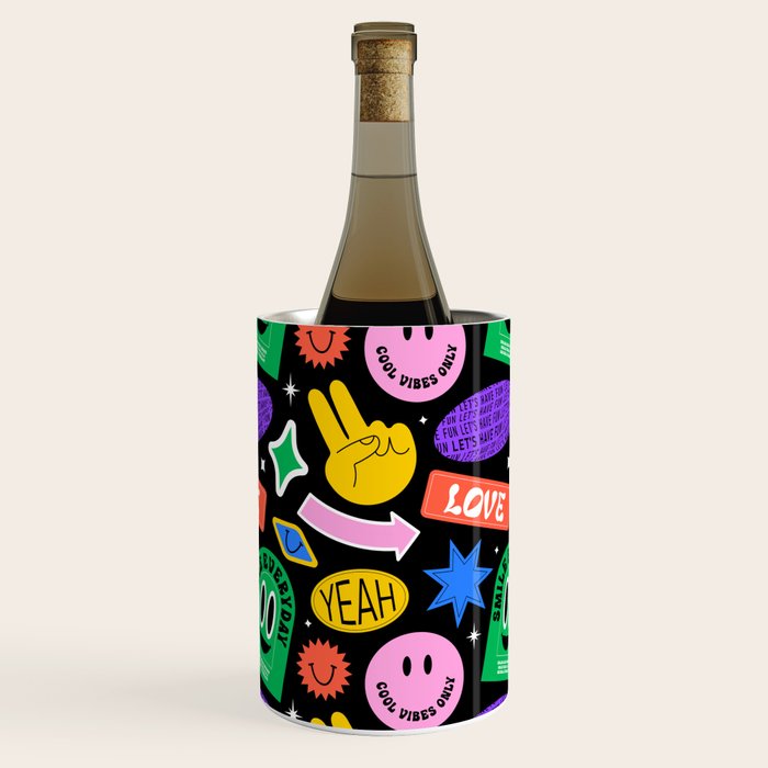 Retro cartoon sticker label pattern Wine Chiller Gallery Image 1