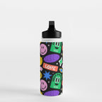 Retro cartoon sticker label pattern Water Bottle Gallery Image 3