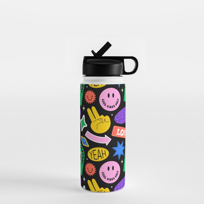 Retro cartoon sticker label pattern Water Bottle Gallery Image 1