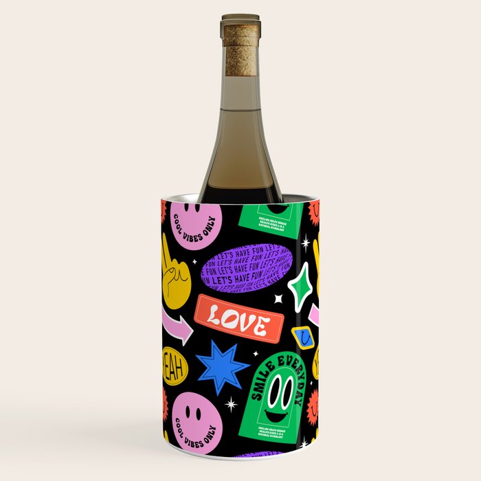 Retro cartoon sticker label pattern Wine Chiller Gallery Image 2