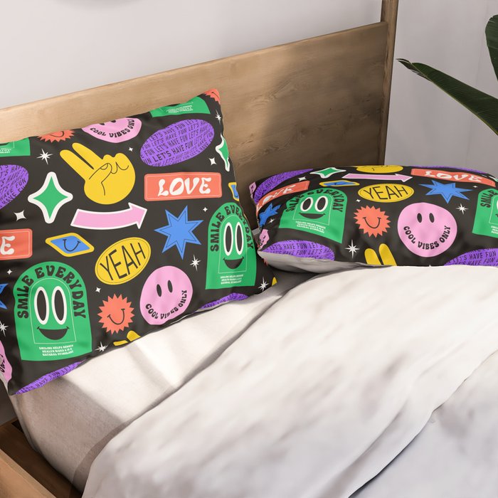 Retro cartoon sticker label pattern Pillow Sham Gallery Image 2