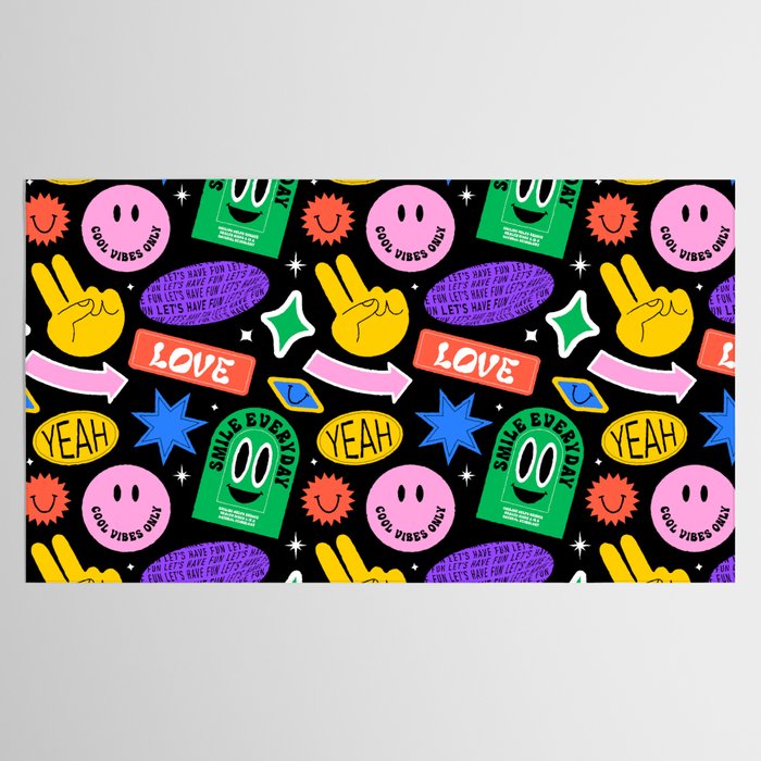 Retro cartoon sticker label pattern Tablecloth Gallery Image 2