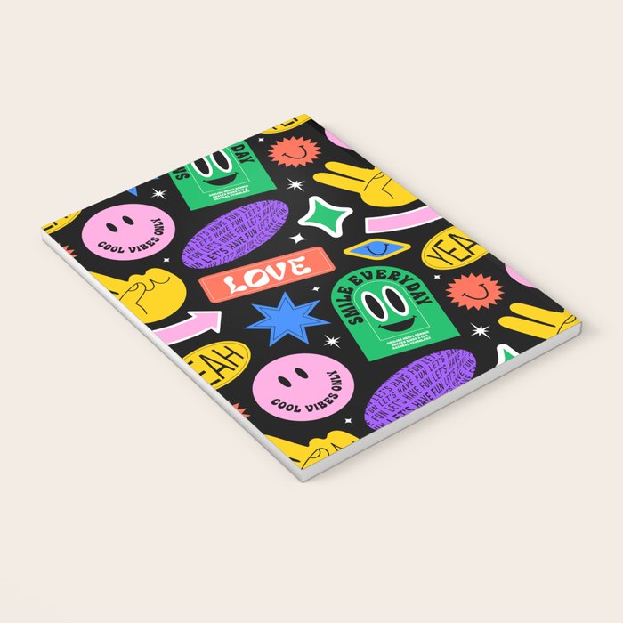 Retro cartoon sticker label pattern Notebook Gallery Image 3