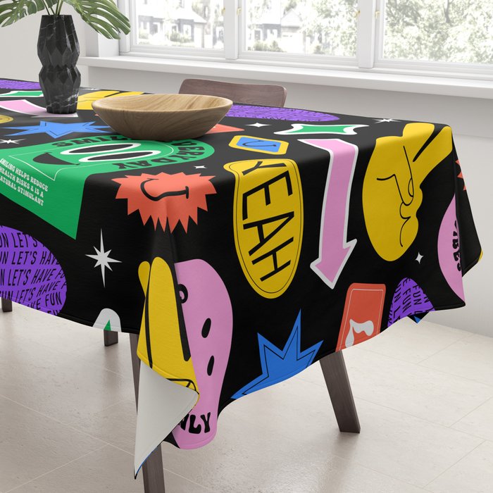Retro cartoon sticker label pattern Tablecloth Gallery Image 3