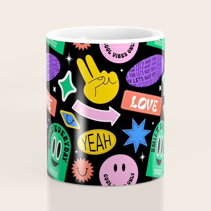 Retro cartoon sticker label pattern Coffee Mug Gallery Image 4