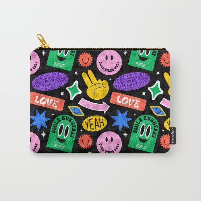 Retro cartoon sticker label pattern Carry All Pouch Gallery Image 1