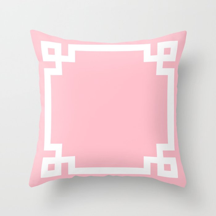 Pink and White Greek Key Border Throw Pillow Gallery Image 1