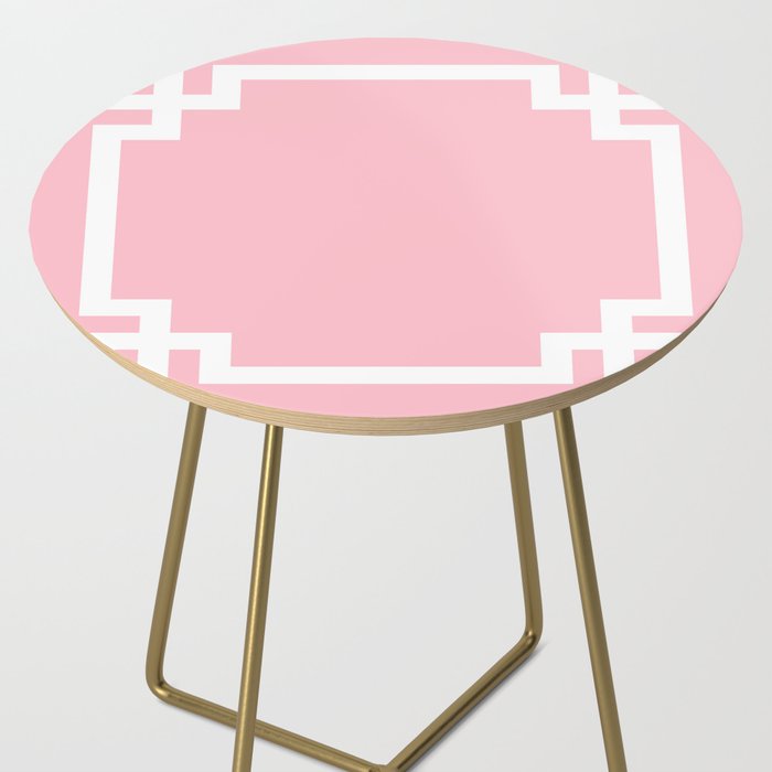 Pink and White Greek Key Border Side Table Gallery Image 2