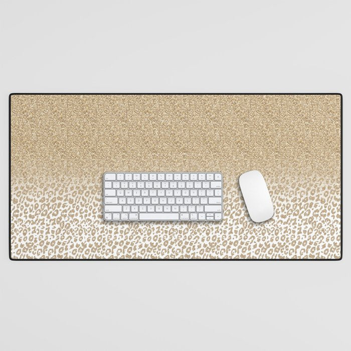 Trendy Gold Glitter and Leopard Print Gradient Desk Mat Gallery Image 1