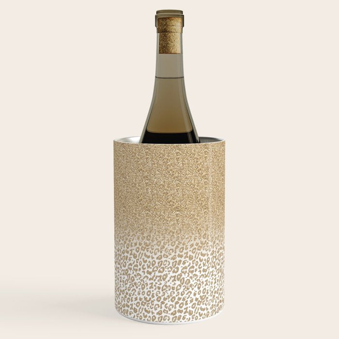 Trendy Gold Glitter and Leopard Print Gradient Wine Chiller Gallery Image 1