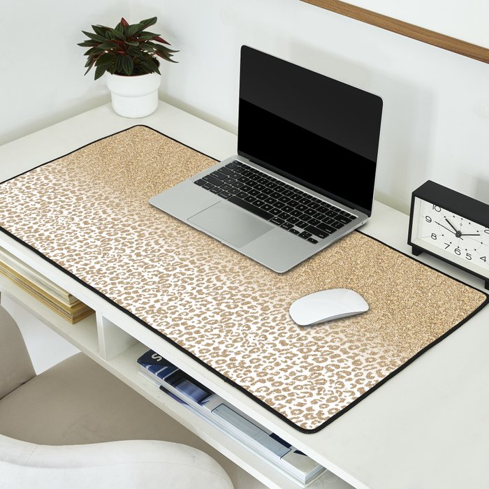 Trendy Gold Glitter and Leopard Print Gradient Desk Mat Gallery Image 2