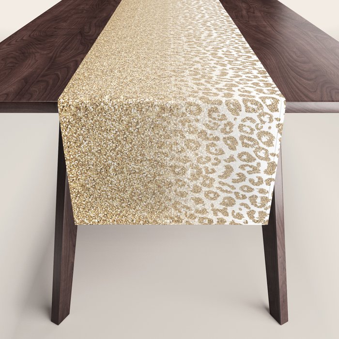 Trendy Gold Glitter and Leopard Print Gradient Table Runner Gallery Image 1