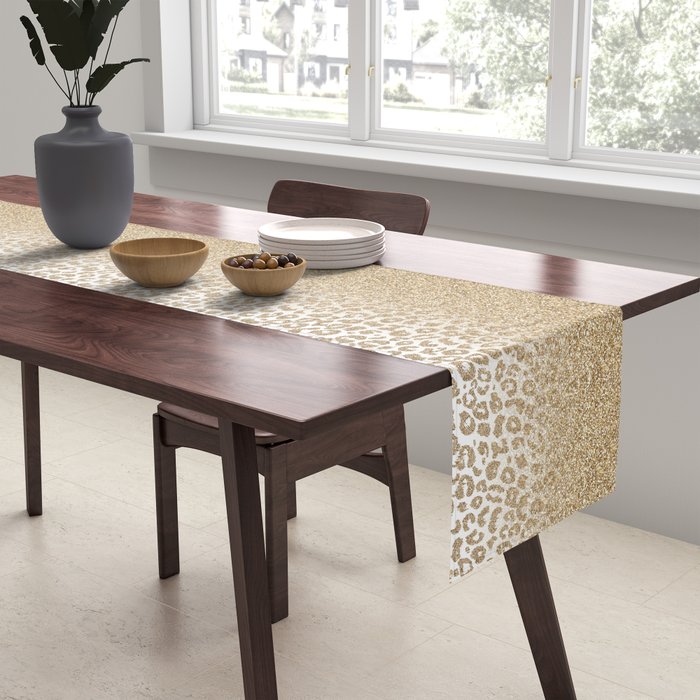 Trendy Gold Glitter and Leopard Print Gradient Table Runner Gallery Image 2