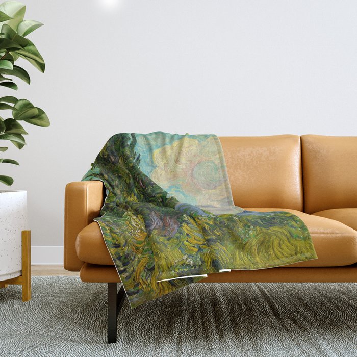 Cypresses Oil Painting Landscape Vincent van Gogh Throw Blanket Gallery Image 1