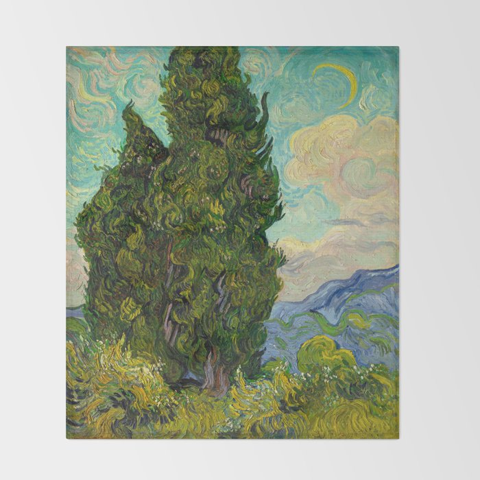 Cypresses Oil Painting Landscape Vincent van Gogh Throw Blanket Gallery Image 2
