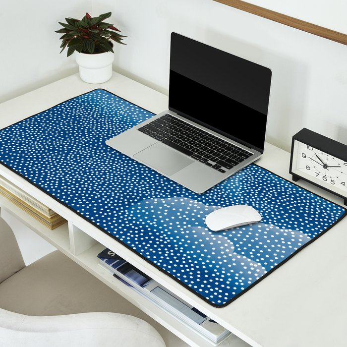 Navy Blue Japanese Painting Abstract Polkadot Art Wabi Sabi Cloud Print Minimalist Japandi Poster Desk Mat Gallery Image 2