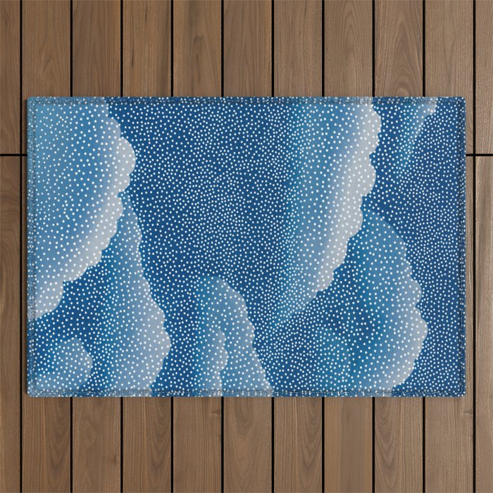 Navy Blue Japanese Painting Abstract Polkadot Art Wabi Sabi Cloud Print Minimalist Japandi Poster Outdoor Rug Gallery Image 1