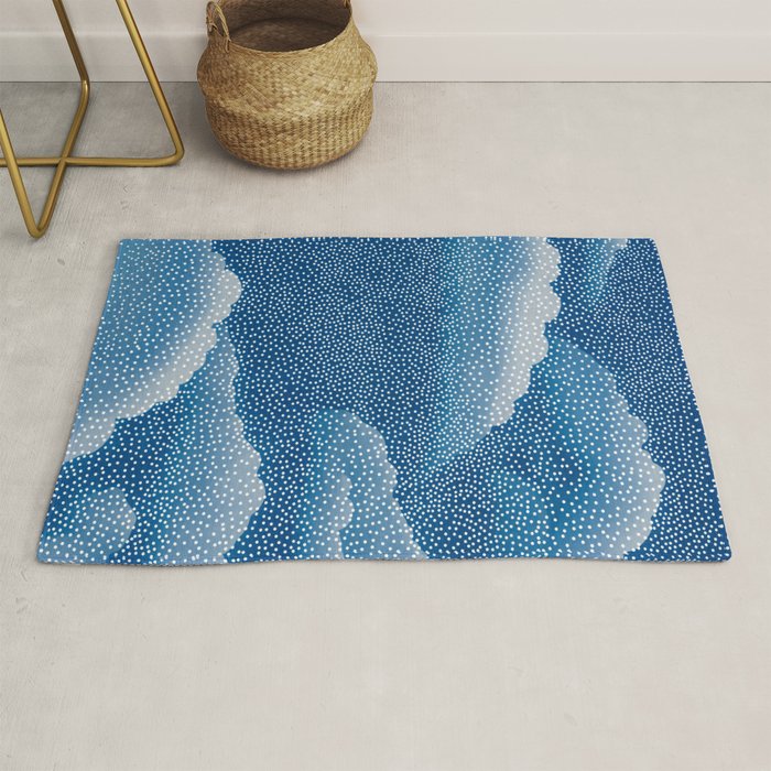 Navy Blue Japanese Painting Abstract Polkadot Art Wabi Sabi Cloud Print Minimalist Japandi Poster Rug Gallery Image 1
