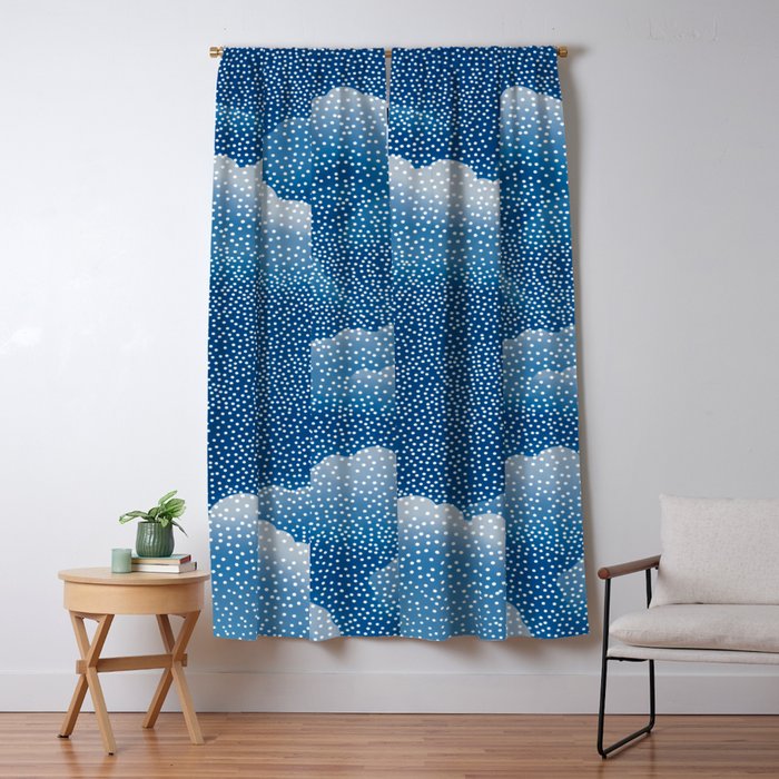 Navy Blue Japanese Painting Abstract Polkadot Art Wabi Sabi Cloud Print Minimalist Japandi Poster Window Curtain Gallery Image 5