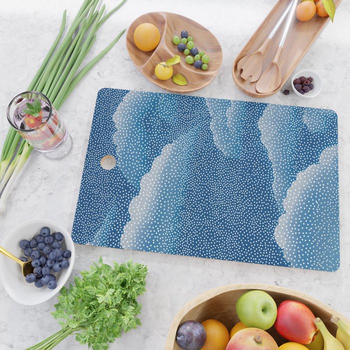 Navy Blue Japanese Painting Abstract Polkadot Art Wabi Sabi Cloud Print Minimalist Japandi Poster Cutting Board Gallery Image 2