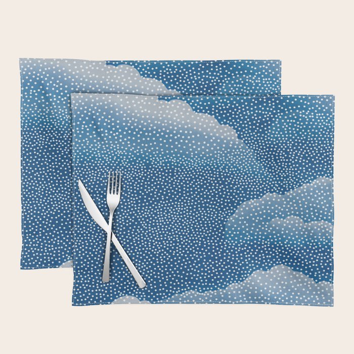 Navy Blue Japanese Painting Abstract Polkadot Art Wabi Sabi Cloud Print Minimalist Japandi Poster Placemat Gallery Image 1