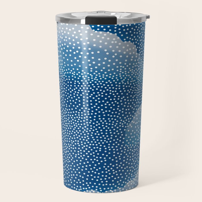 Navy Blue Japanese Painting Abstract Polkadot Art Wabi Sabi Cloud Print Minimalist Japandi Poster Travel Mug Gallery Image 1