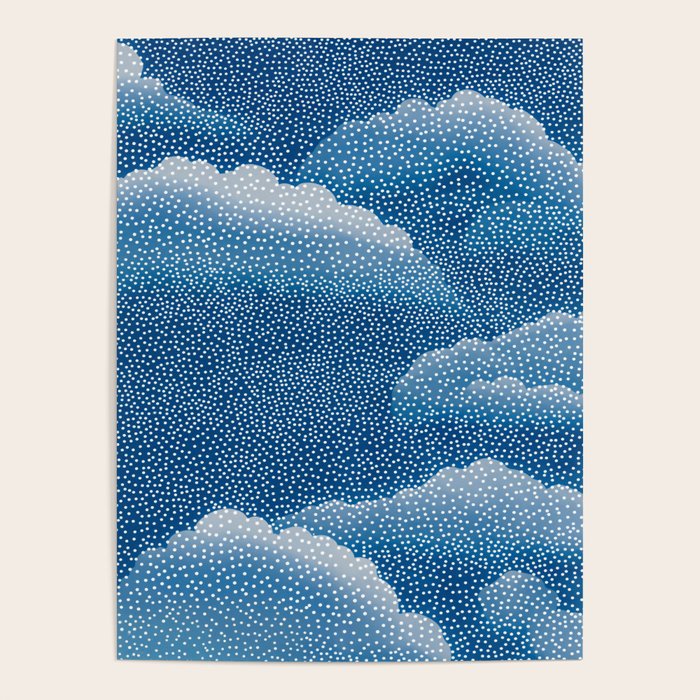 Navy Blue Japanese Painting Abstract Polkadot Art Wabi Sabi Cloud Print Minimalist Japandi Poster Poster Gallery Image 1