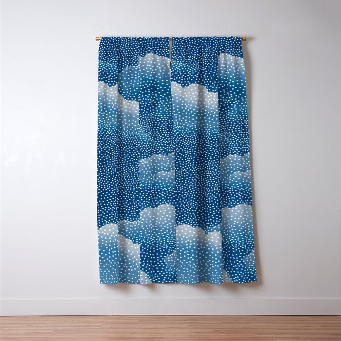 Navy Blue Japanese Painting Abstract Polkadot Art Wabi Sabi Cloud Print Minimalist Japandi Poster Window Curtain Gallery Image 3