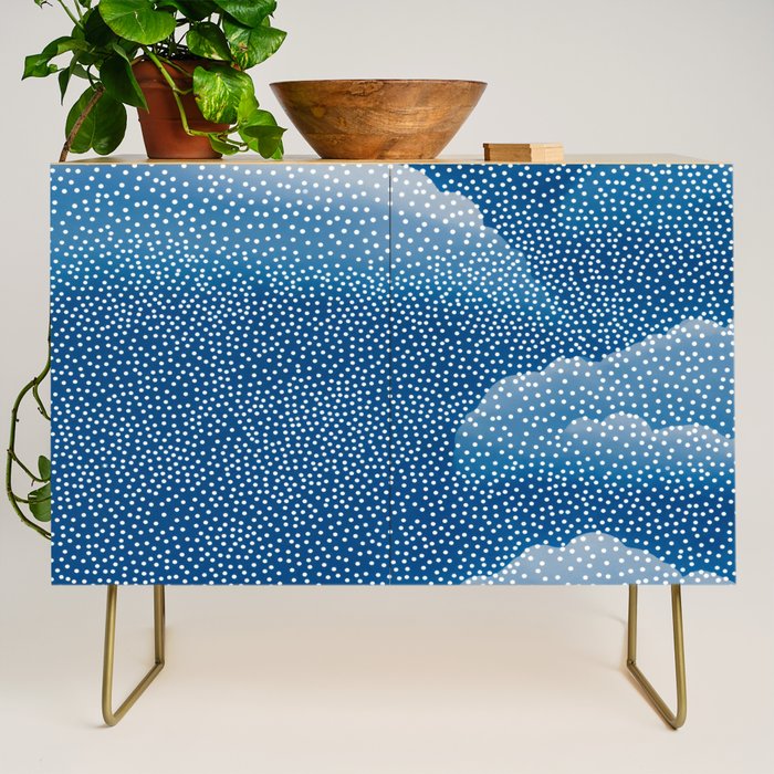 Navy Blue Japanese Painting Abstract Polkadot Art Wabi Sabi Cloud Print Minimalist Japandi Poster Credenza Gallery Image 1
