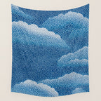 Navy Blue Japanese Painting Abstract Polkadot Art Wabi Sabi Cloud Print Minimalist Japandi Poster Wall Tapestry Gallery Image 4