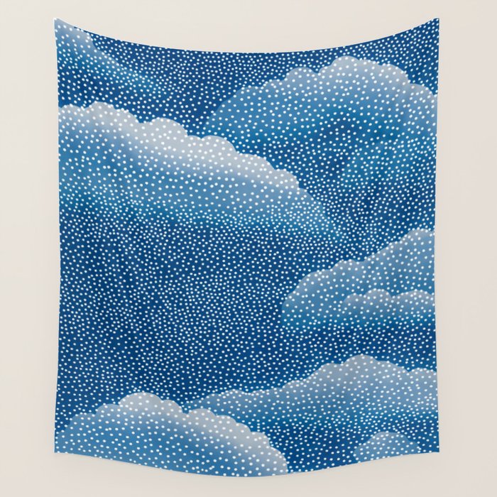 Navy Blue Japanese Painting Abstract Polkadot Art Wabi Sabi Cloud Print Minimalist Japandi Poster Wall Tapestry Gallery Image 4