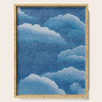 Navy Blue Japanese Painting Abstract Polkadot Art Wabi Sabi Cloud Print Minimalist Japandi Poster Serving Tray Gallery Image 1
