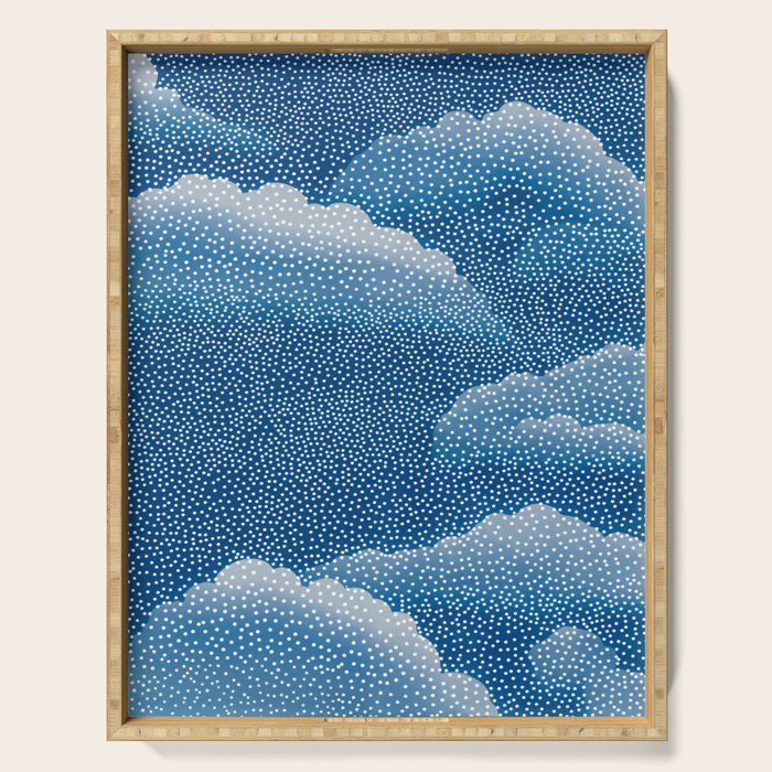 Navy Blue Japanese Painting Abstract Polkadot Art Wabi Sabi Cloud Print Minimalist Japandi Poster Serving Tray Gallery Image 1