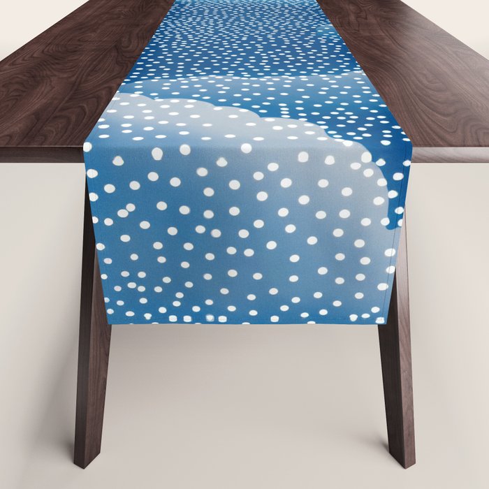 Navy Blue Japanese Painting Abstract Polkadot Art Wabi Sabi Cloud Print Minimalist Japandi Poster Table Runner Gallery Image 1