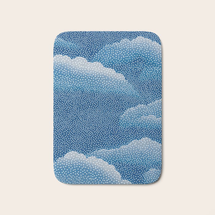 Navy Blue Japanese Painting Abstract Polkadot Art Wabi Sabi Cloud Print Minimalist Japandi Poster Bath Mat Gallery Image 1