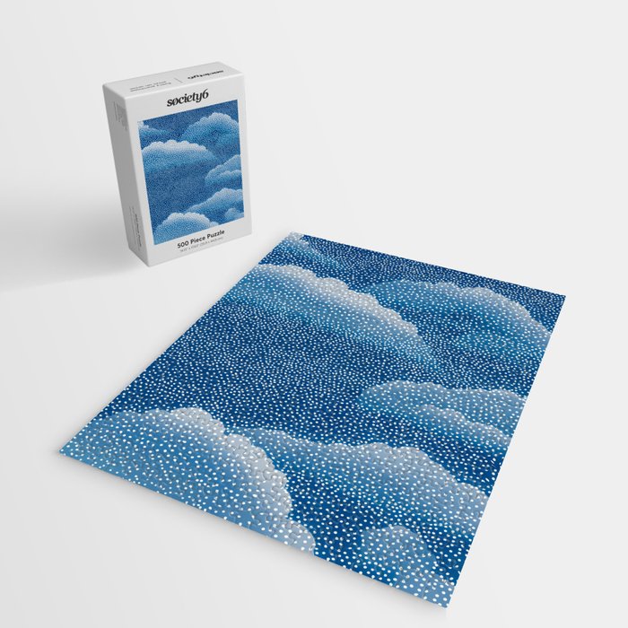 Navy Blue Japanese Painting Abstract Polkadot Art Wabi Sabi Cloud Print Minimalist Japandi Poster Jigsaw Puzzle Gallery Image 2