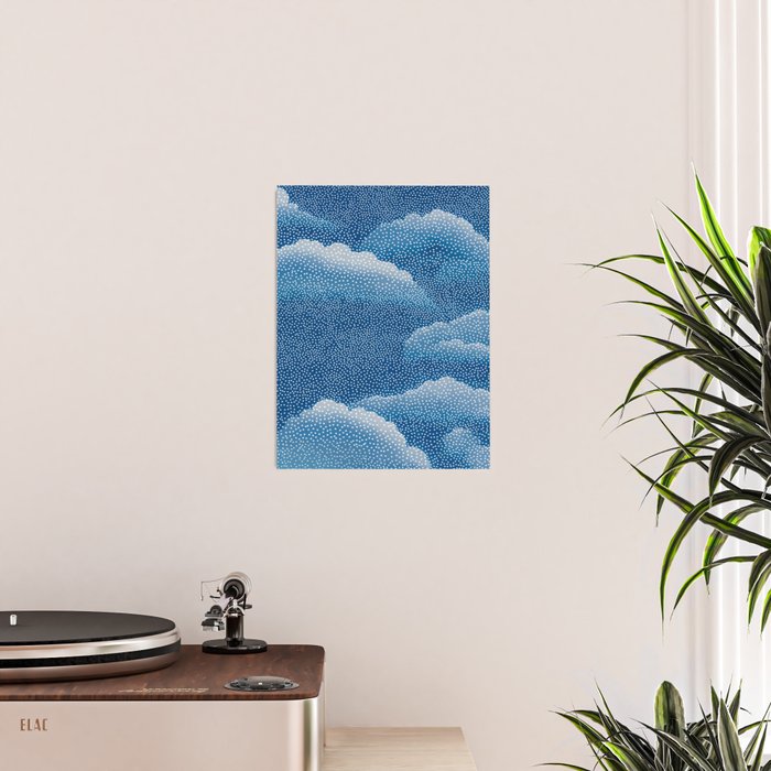 Navy Blue Japanese Painting Abstract Polkadot Art Wabi Sabi Cloud Print Minimalist Japandi Poster Poster Gallery Image 2